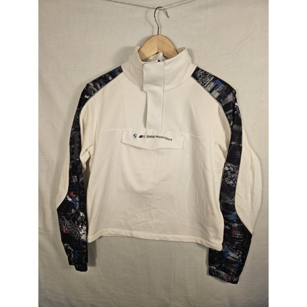 Women PUMA x BMW Motorsport 1/4 Zip Street Jacket White Size XS Racing Pullover